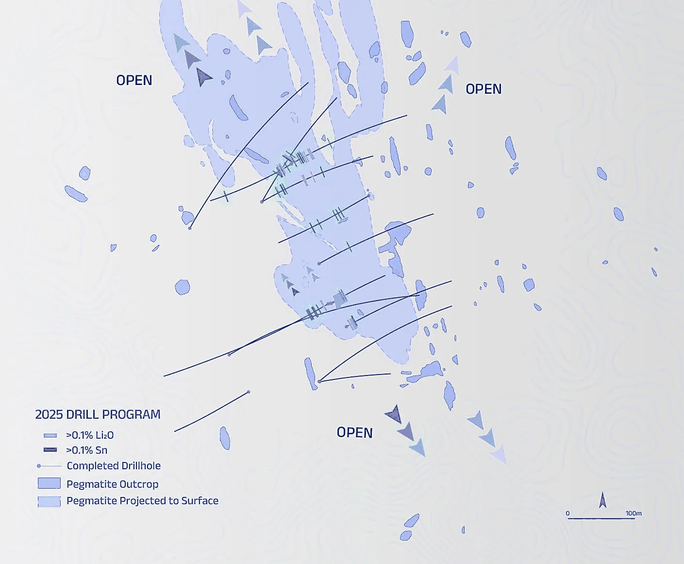 Map of Phase 1 drilling at the Volney Project showing drillholes across the Giant Volney and Rough and Ready zones